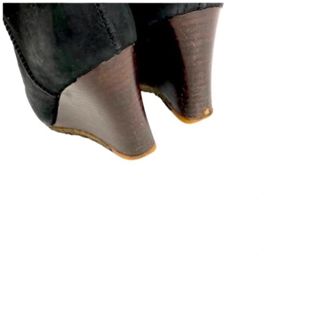 Ugg Suede Sheepskin Knee High Wedge Boot In Black